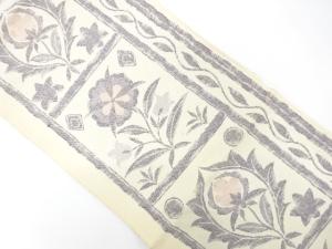 アンティーク　手織り真綿紬　花更紗模様織り出し名古屋帯